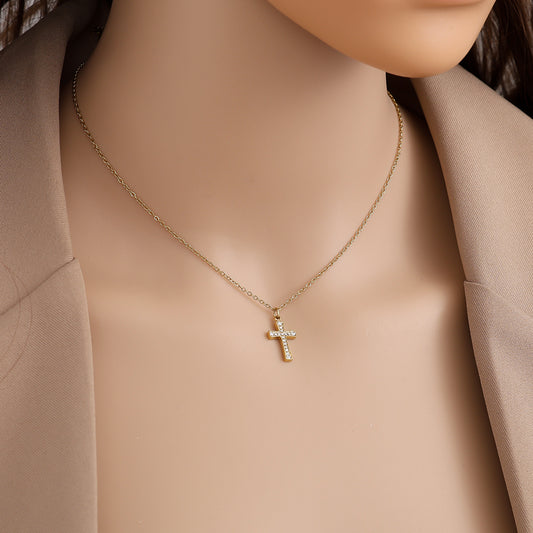 Colier cu cruciuliță auriu/argintiu - “Blessed”