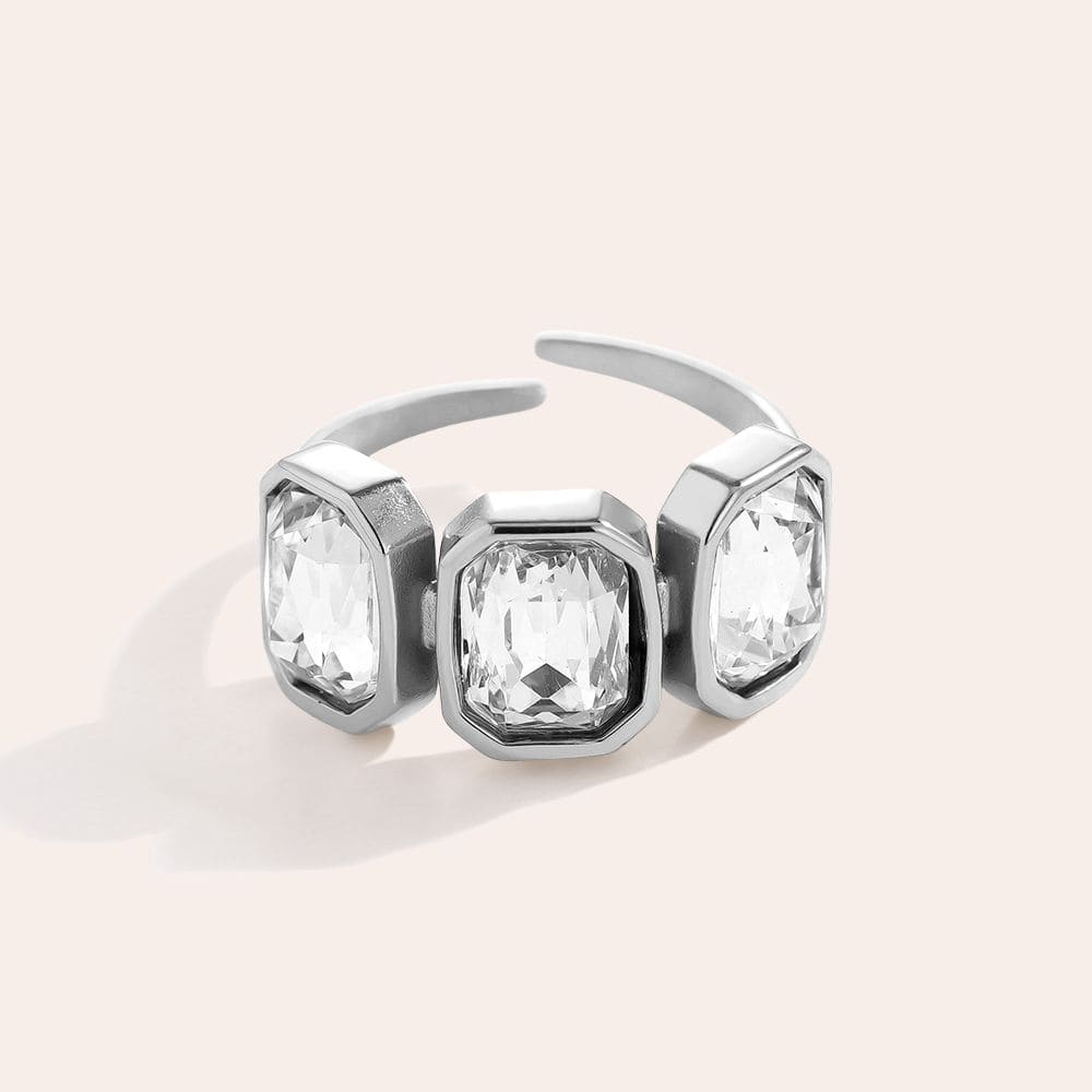 Obsessed - Inel ajustabil cu zirconia roz auriu/argintiu