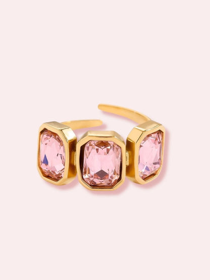 Obsessed - Inel ajustabil cu zirconia roz auriu/argintiu