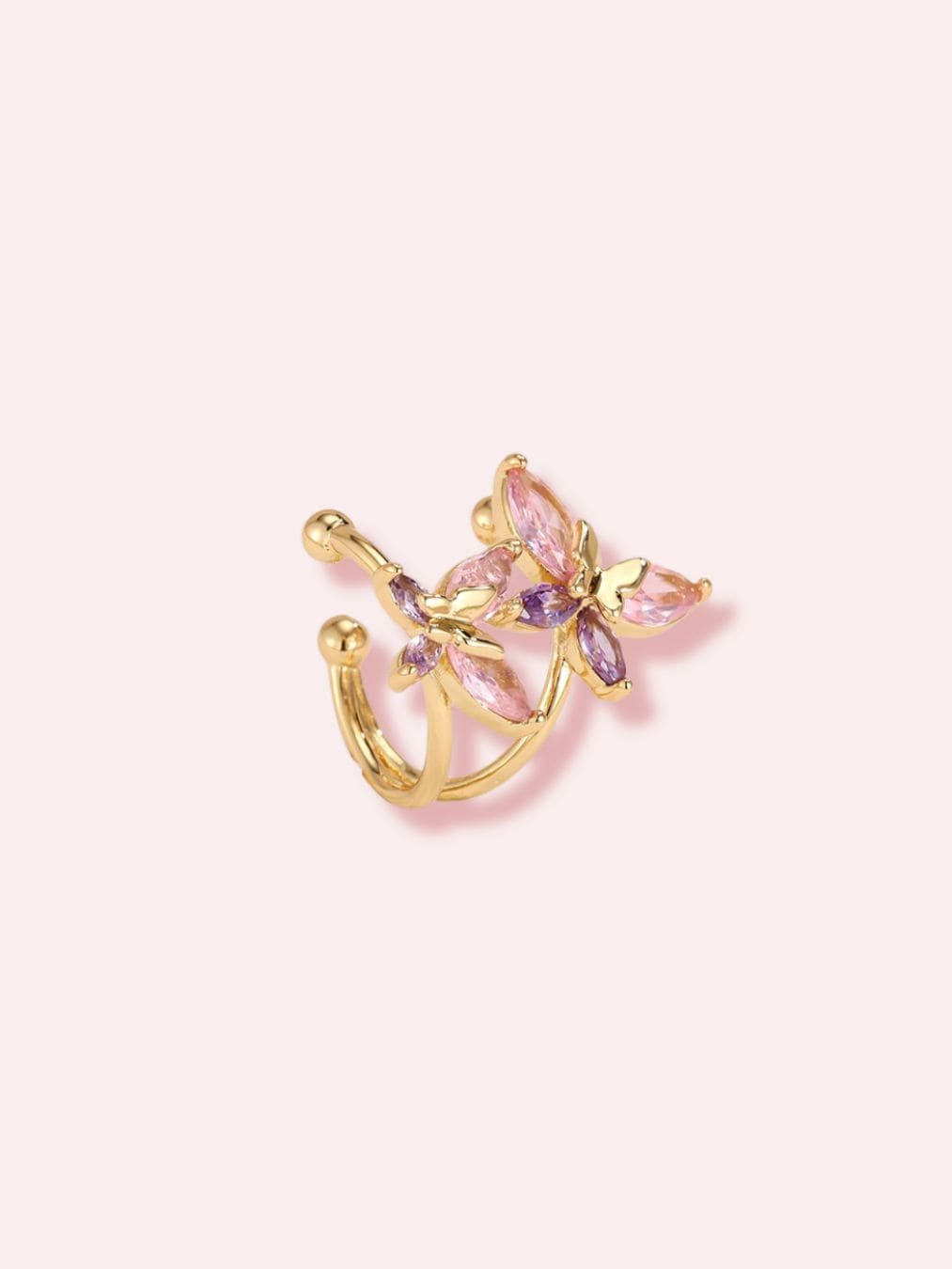 Peonies & Honey - earcuff auriu/argintiu cu fluturi