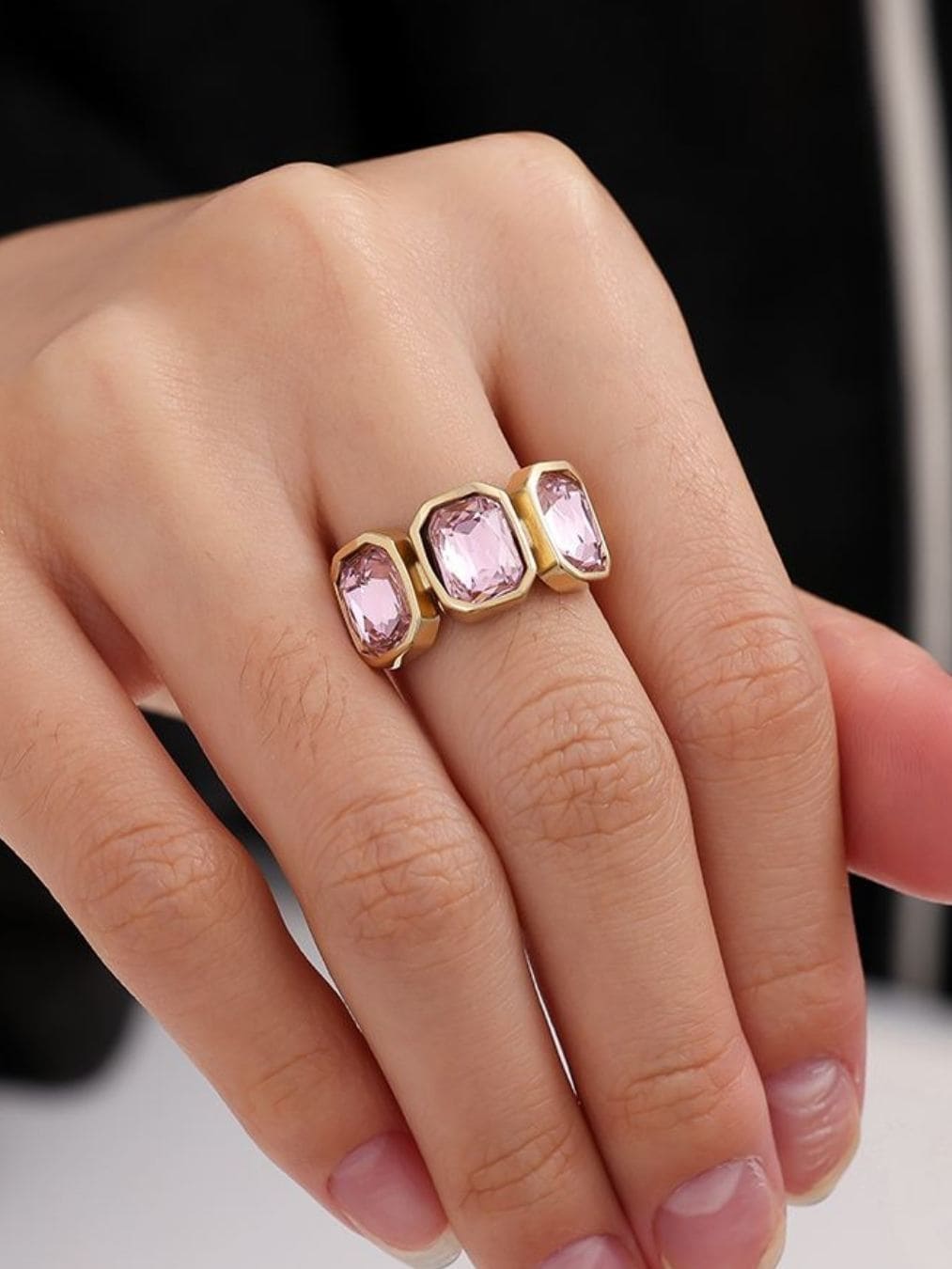Obsessed - Inel ajustabil cu zirconia roz auriu/argintiu