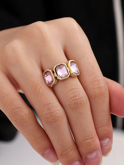Obsessed - Inel ajustabil cu zirconia roz auriu/argintiu