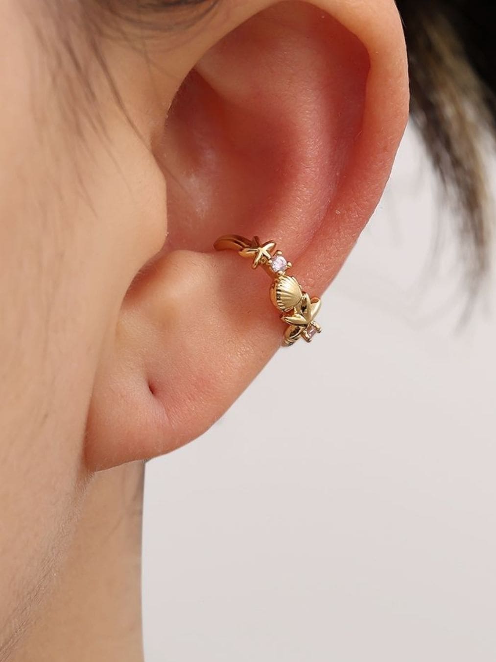 Ocean Made - earcuff cu cristale zirconia roz