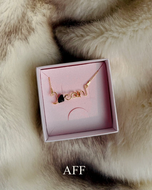 Colier handmade auriu cu mesajul "I CAN"