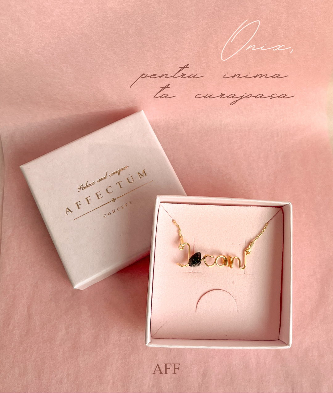 Colier handmade auriu cu mesajul "I CAN"