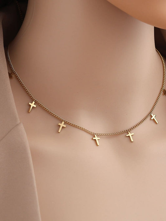 Colier auriu / argintiu cu cruciulite - "Crossing Lines"